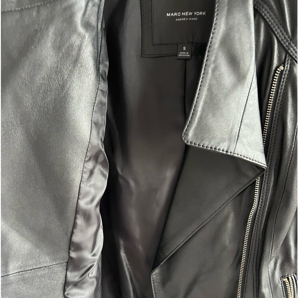 Andrew Marc. Faux Leather Ribbed Panel Jacket. - Picture 10 of 15